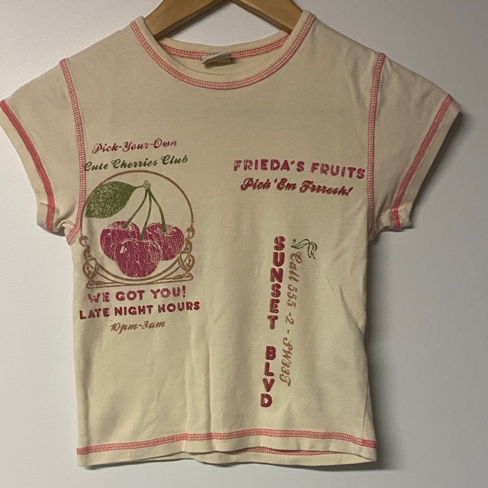 Urban Outfitters Cute Cherries Club Cream Tee with Pink Cherry Graphic